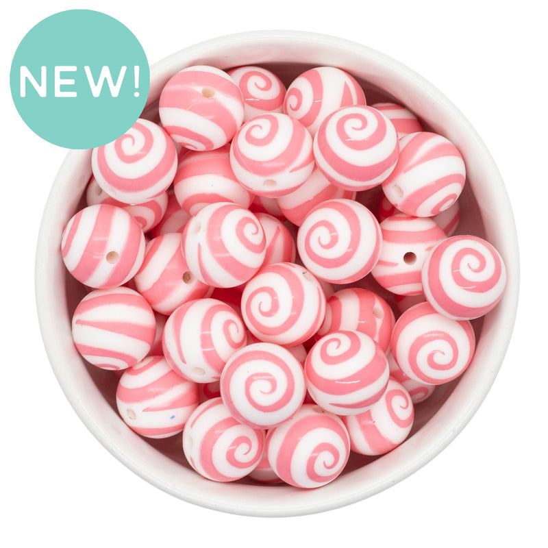 Coral Pink Swirl Printed Silicone Beads 15mm (Package of 10)