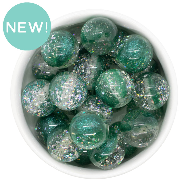 Green & Clear Shimmer Duo w/Silver Foil Beads 20mm (Package of 10)