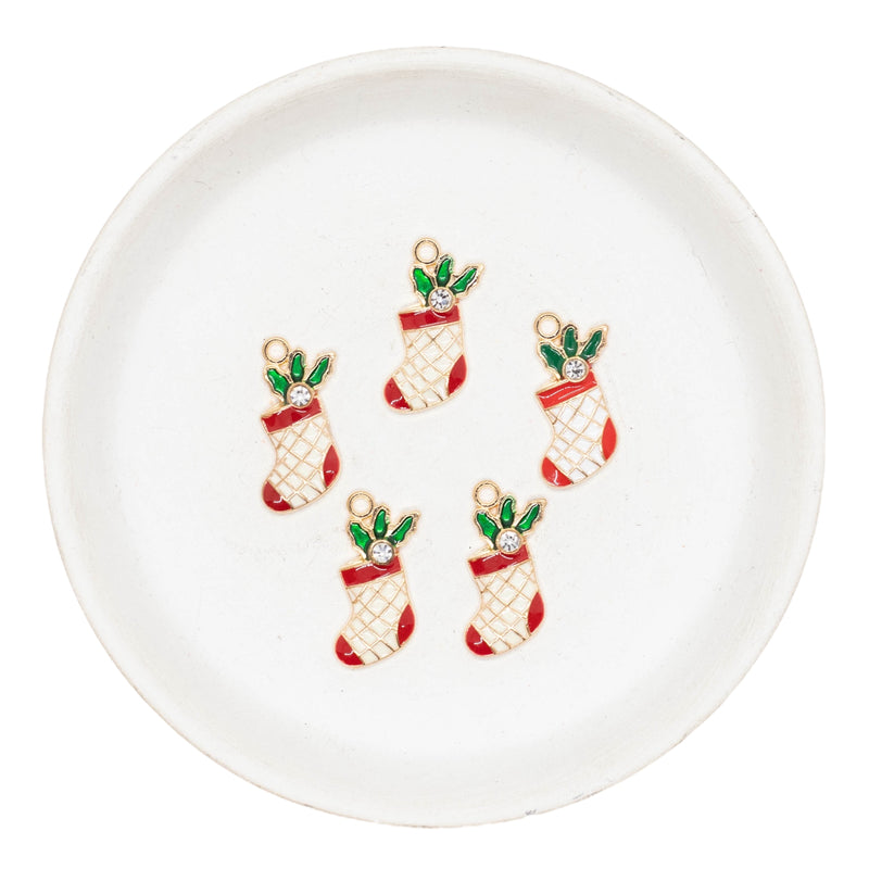 Christmas Stocking Enamel Charm w/Rhinestones 23x18mm (Package of 5)
