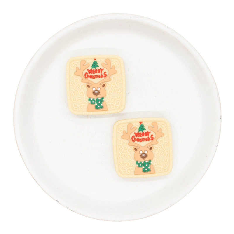 Merry Christmas Reindeer Silicone Focal Bead 30mm (Package of 2)