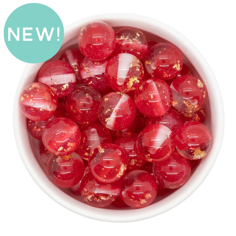 Red Glitter & Clear Duo w/Gold Fleck Beads 16mm (Package of 10)