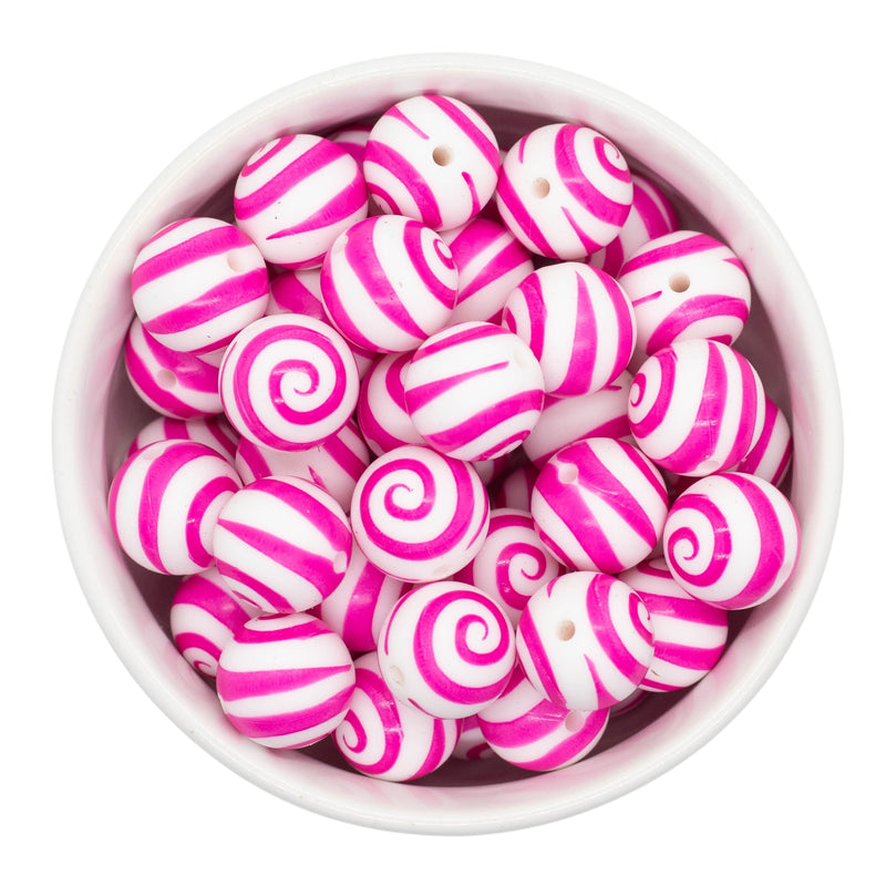 Hot Pink Swirl Printed Silicone Beads 15mm (Package of 10)