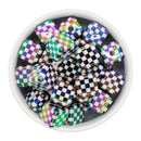 Iridescent Black and White Check Square Beads 16mm Square, 20mm Diagonal (Package of 10)