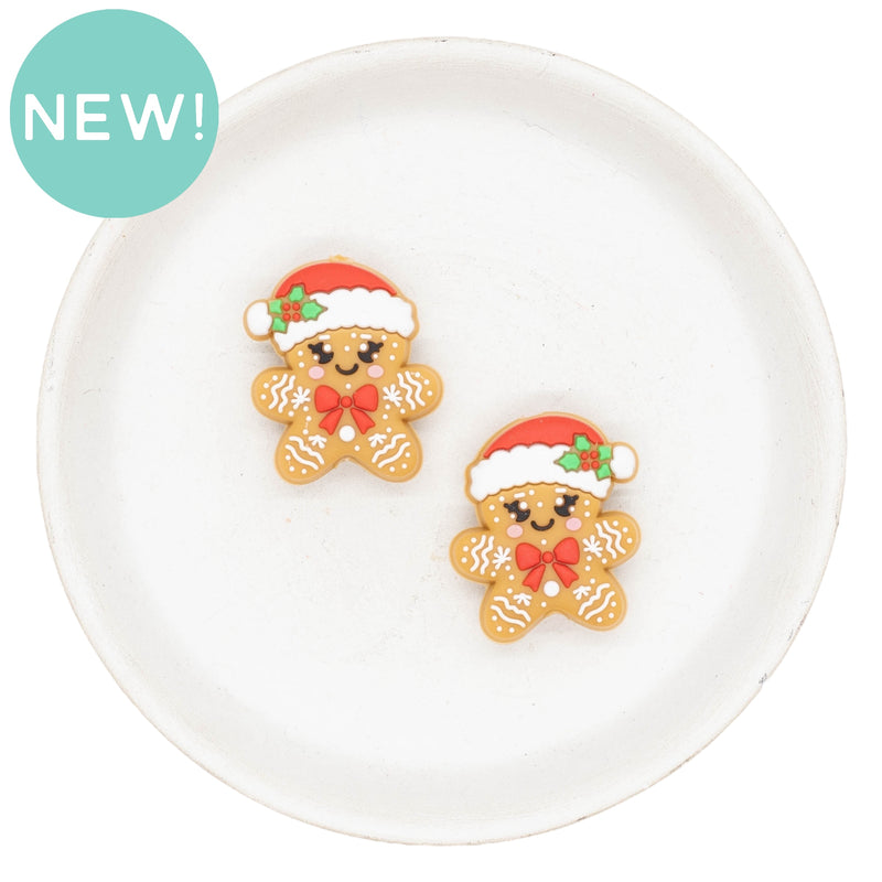 Gingerbread w/Santa Hat Silicone Focal Bead 29x25mm (Package of 2)