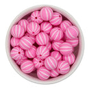 Bubblegum Pink w/White Vertical Stripe Printed Silicone Beads 15mm (Package of 10)