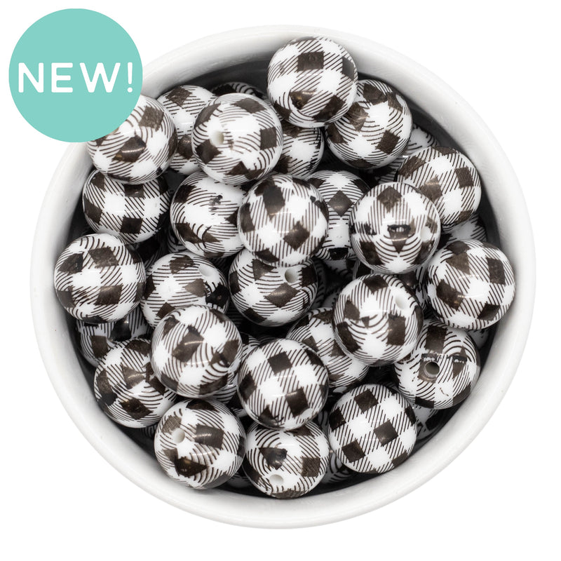 Black & White Plaid Beads 16mm (Package of 10)