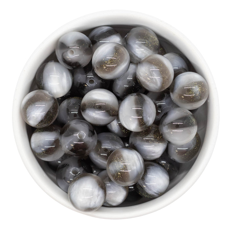 Black Glitter & Grey Pearly Luster Streaked 16mm Beads (Package of 10)