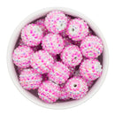 White & Pink Stripe Rhinestone Beads 20mm (Package of 10)