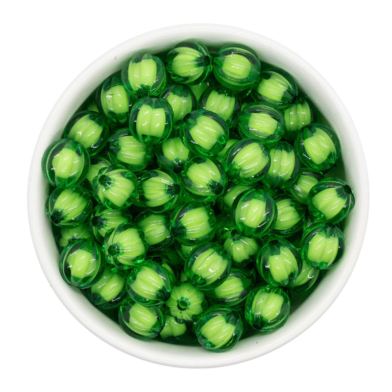 Green Translucent Pumpkin White Core Beads 12mm (Package of 20)