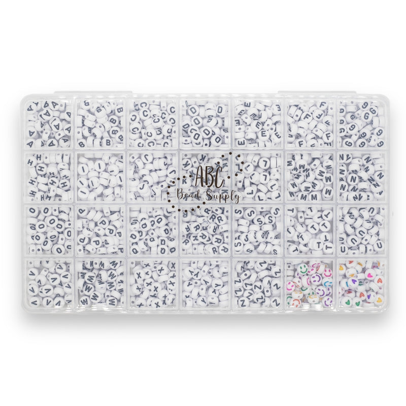 White & Black Letter Bead Set 7mm (Box of 1400 Beads)