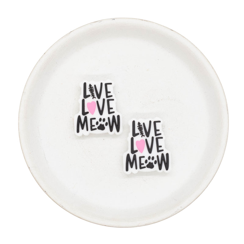 Live Love Meow Silicone Focal Bead 28x24mm (Package of 2)