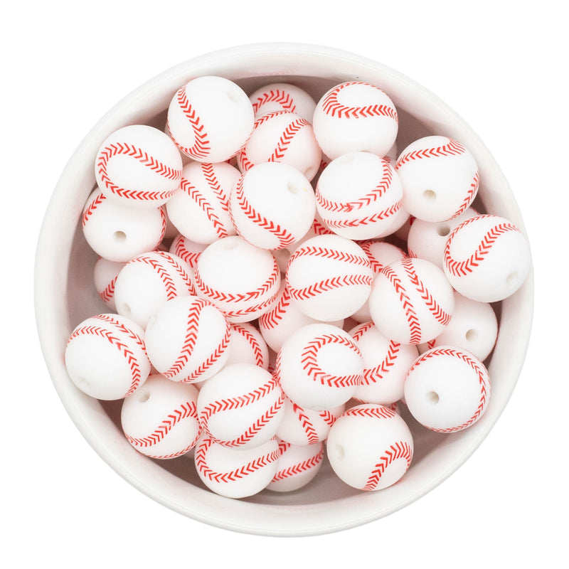 Baseball Printed Silicone Beads 15mm (Package of 10)
