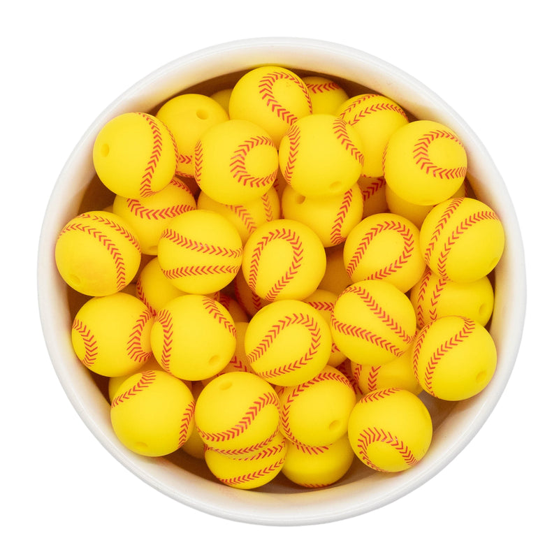 Softball Printed Silicone Beads 15mm (Package of 10)