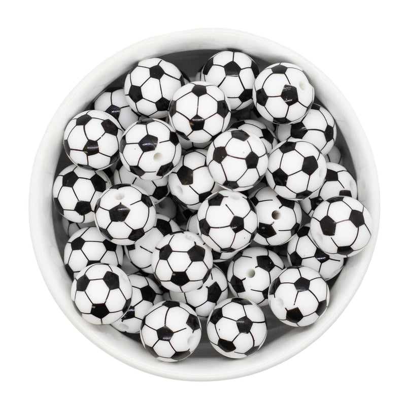 Soccer Printed Silicone Beads 15mm (Package of 10)