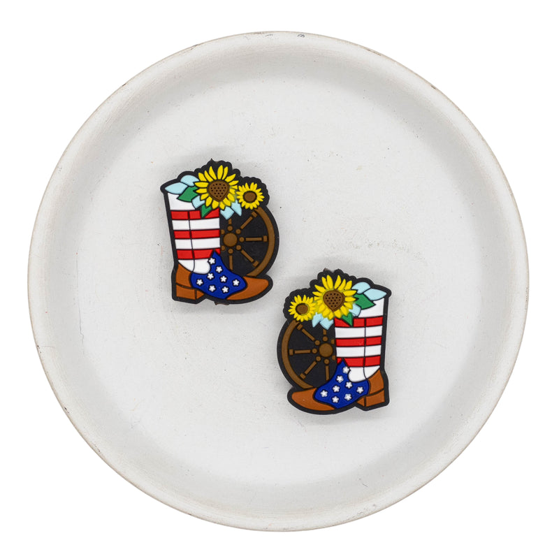 Patriotic Western Boot w/Sunflowers Silicone Focal Bead 30x24mm (Package of 2)