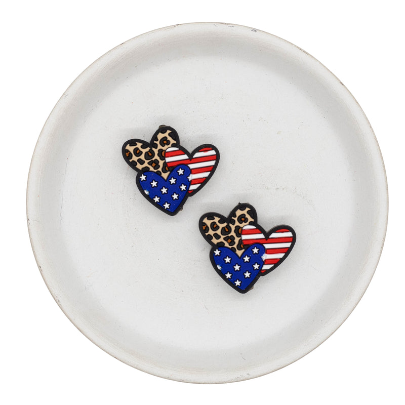 Patriotic Hearts Silicone Focal Bead 26x27mm (Package of 2)