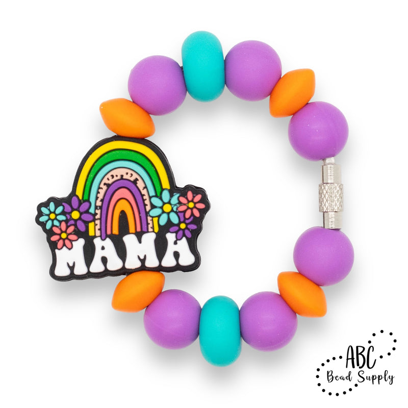 Mama Rainbow Silicone Focal Bead 28x34mm (Package of 2)