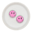 Neon Pink Leopard Smiley Silicone Focal Bead 28mm (Package of 2)