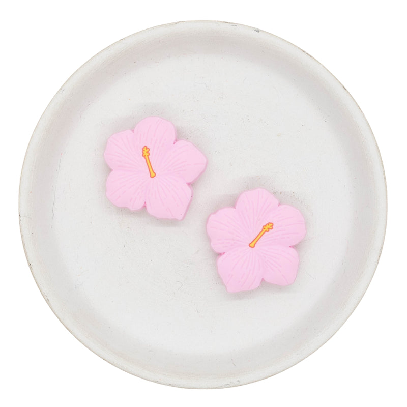 Light Pink Hibiscus Silicone Focal Bead 30x31mm (Package of 2)