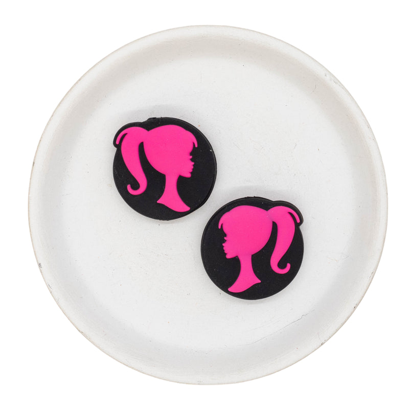 Pink Girl Silhouette Silicone Focal Bead 30mm