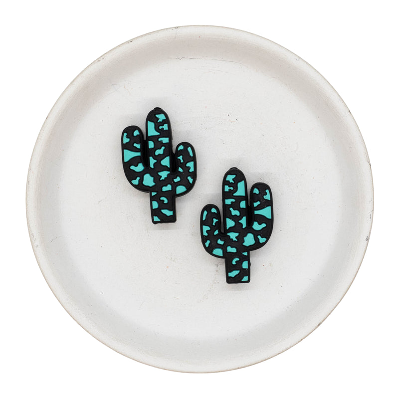 Black & Teal Cow Print Cactus Silicone Focal Bead 34x22mm