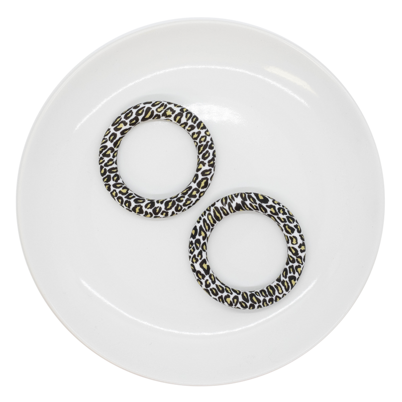 White Base Leopard Print Jumbo Silicone Ring Bead 64mm (Package of 2)