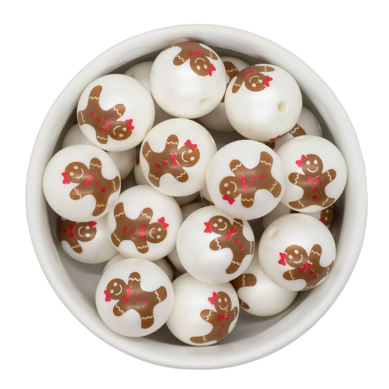 Gingerbread w/Bow Printed Beads 20mm (Package of 10)
