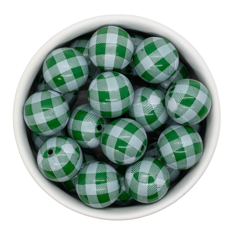 Green w/White Plaid Beads 20mm