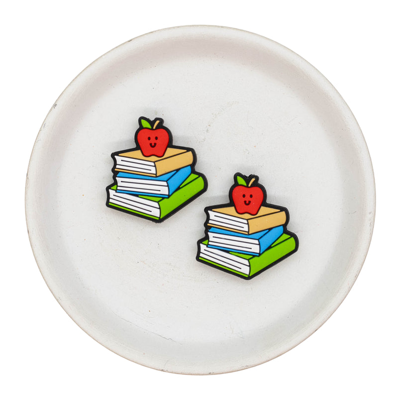 Stack of Books w/Apple on Top Silicone Focal Bead 30mm (Package of 2)
