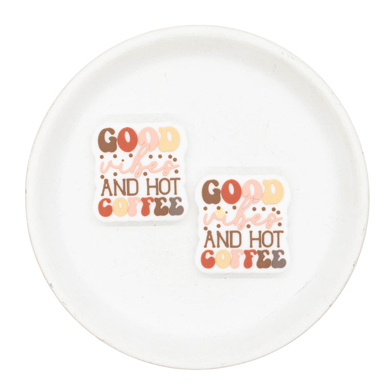 Good Vibes and Hot Coffee Silicone Focal Bead 30x29mm (Package of 2)