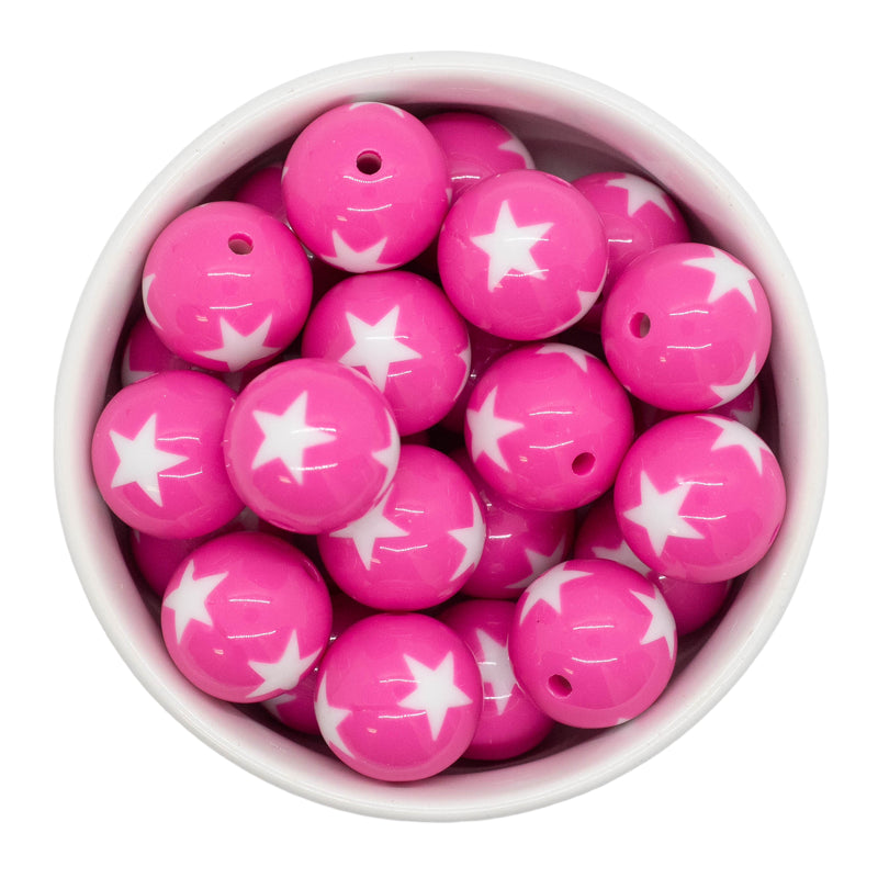 Hot Pink & White Star Beads 20mm (Package of 10)