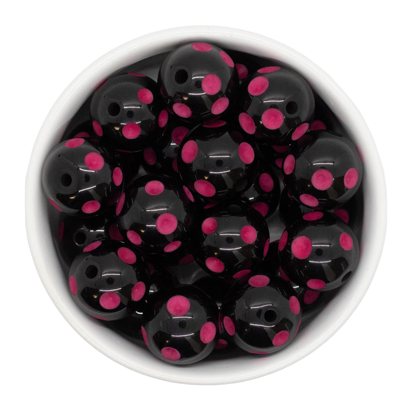 Black & Hot Pink Polka Dot Beads 20mm (Package of 10)