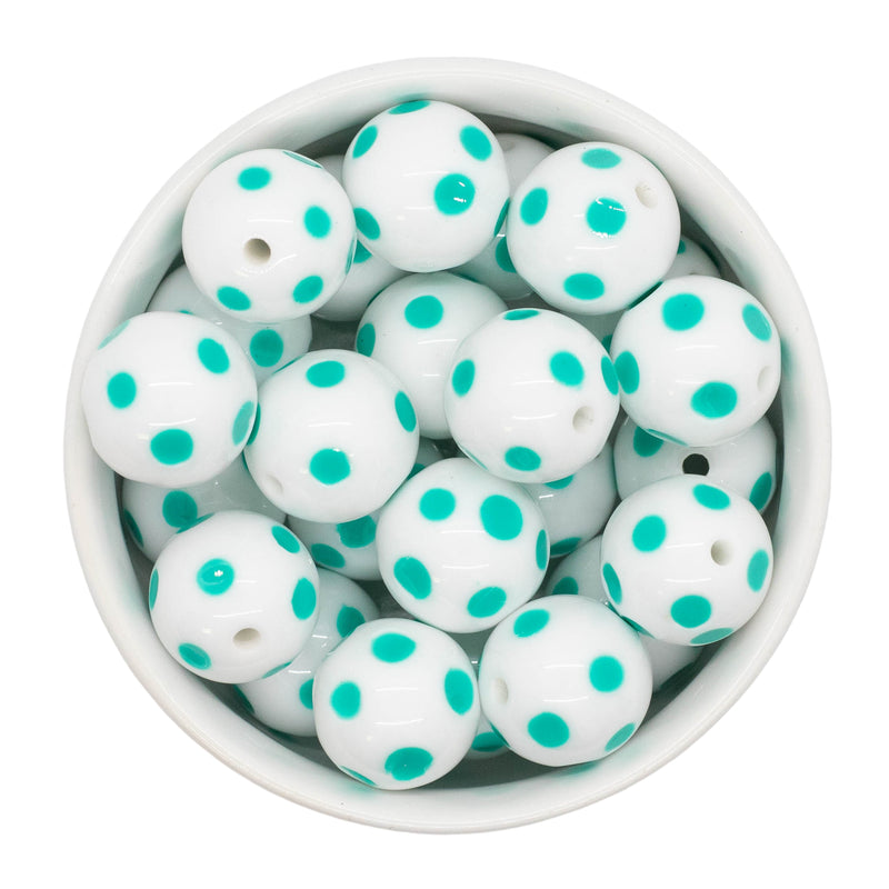 White w/Robin Egg Polka Dot Beads 20mm (Package of 10)