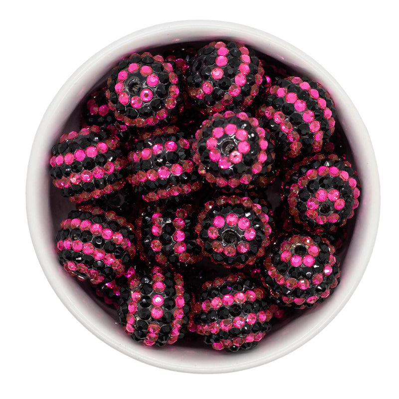 Black and Hot Pink Stripe Rhinestone Beads 20mm (Package of 10)