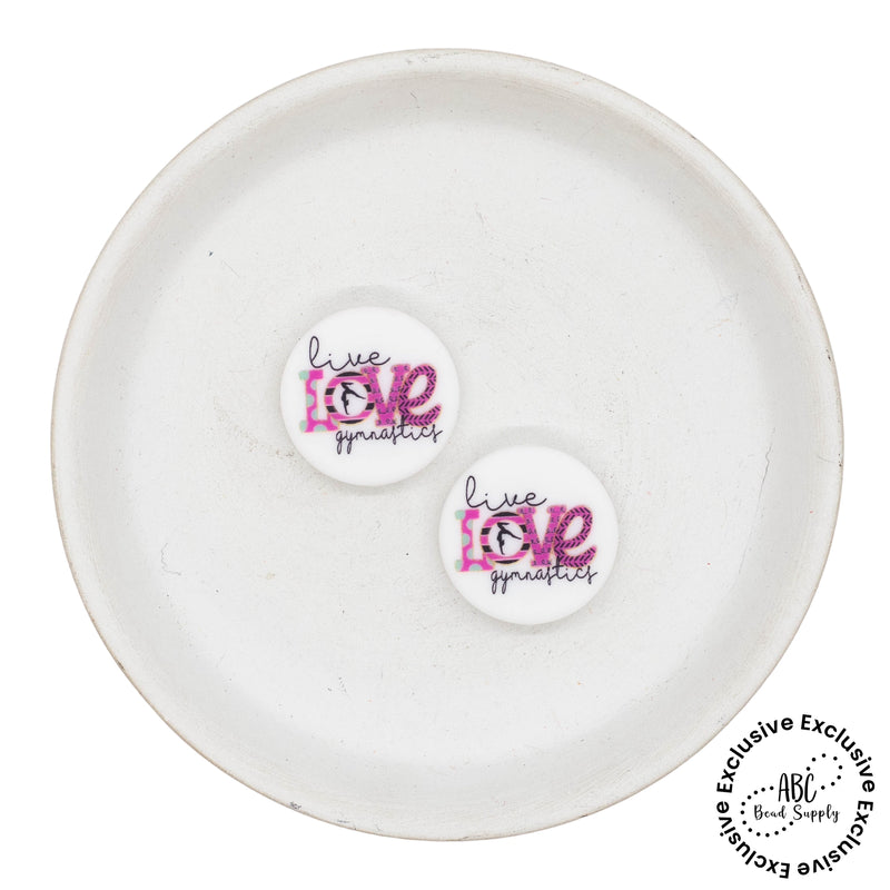 Live Love Gymnastics Printed Silicone Focal Bead 24mm (Package of 2)