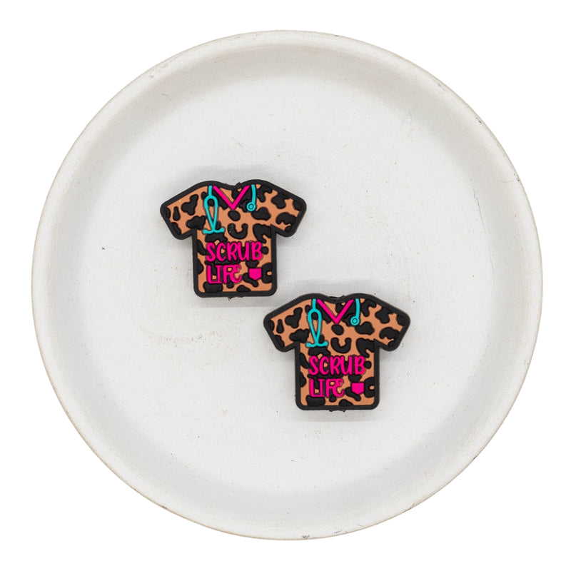 Leopard Scrub Life Silicone Focal Bead 24x30mm (Package of 2)