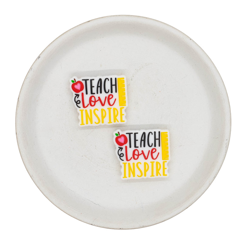 Ruler & Apple Teach Love Inspire Silicone Focal Bead 24x26mm (Package of 2)