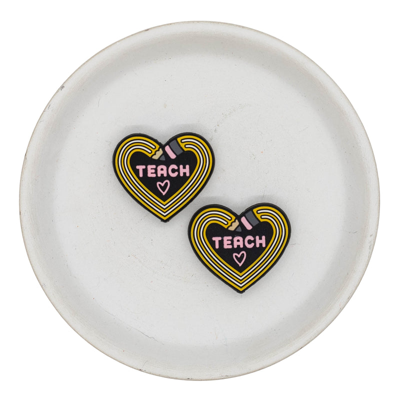Pencil Heart Teach Silicone Focal Bead 25x29mm (Package of 2)