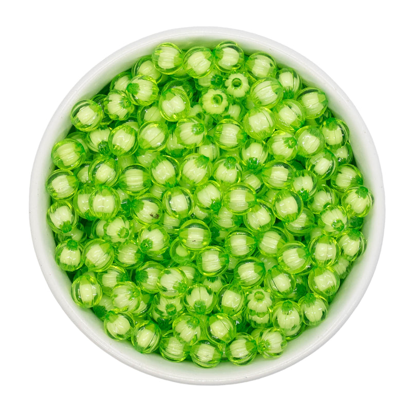 Lime Green Translucent Pumpkin w/White Core Beads 8mm (Package of Approx. 50 Beads)
