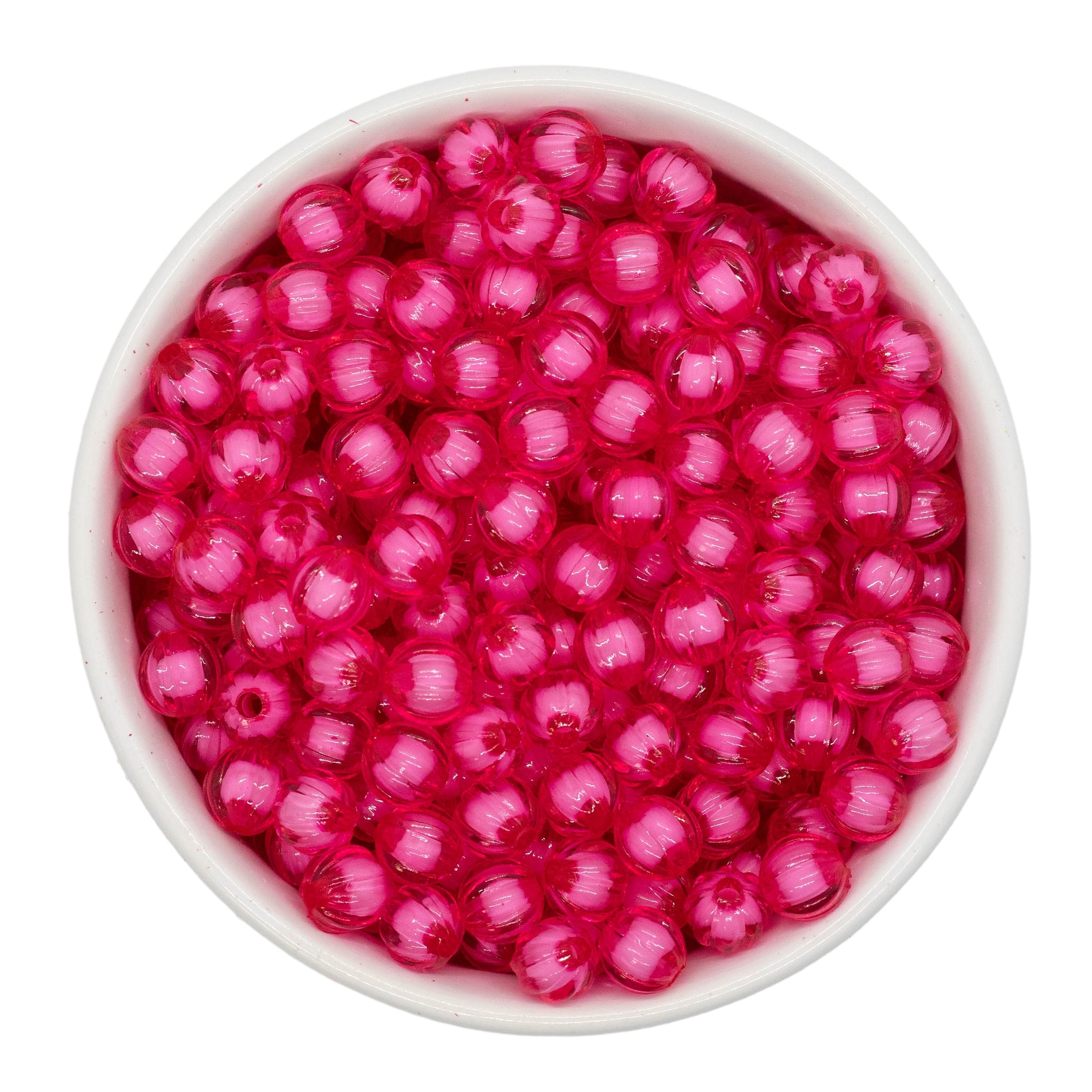Hot Pink Translucent Pumpkin w/White Core Beads 8mm (Package of Approx