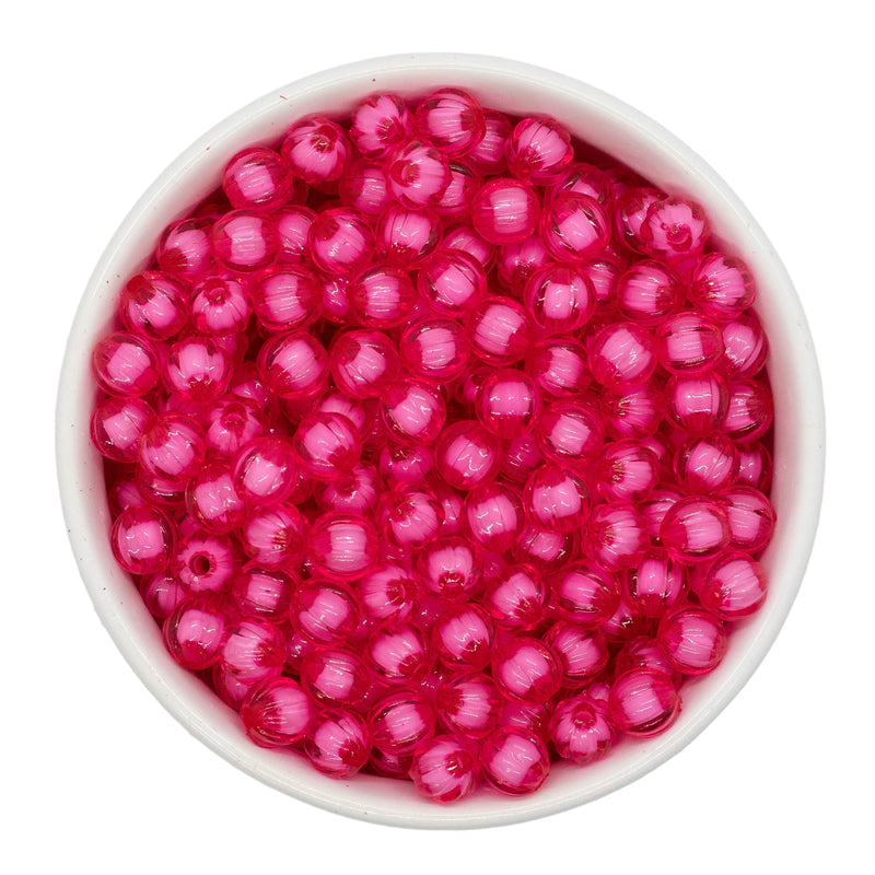 Hot Pink Translucent Pumpkin w/White Core Beads 8mm (Package of Approx. 50 Beads)
