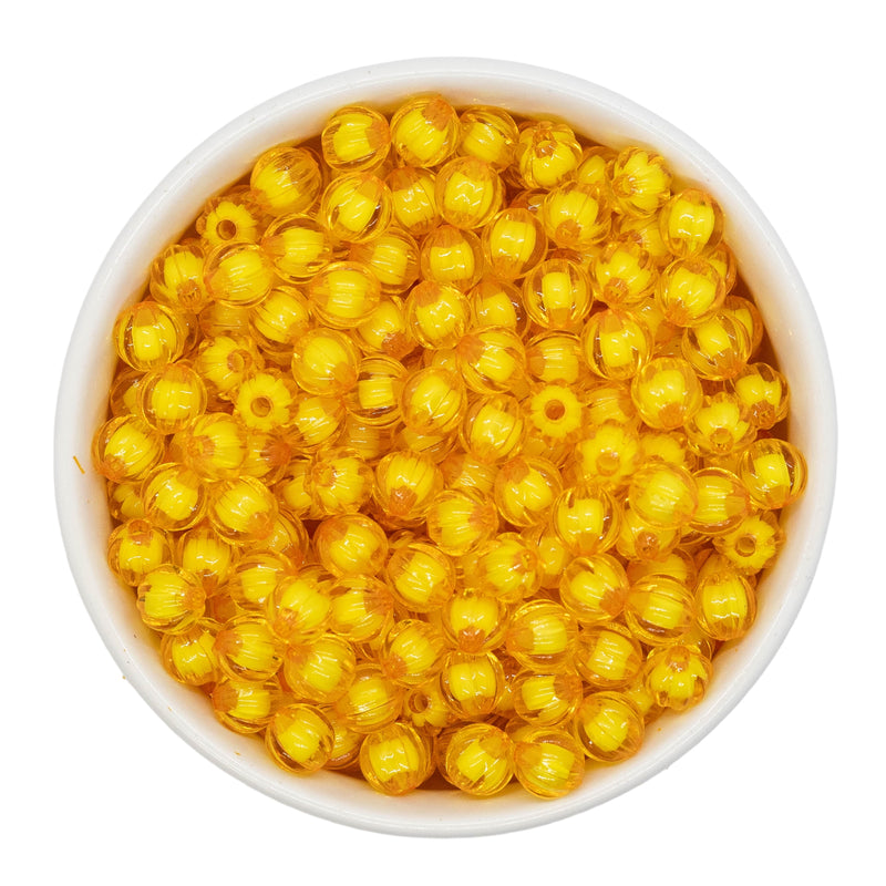 School Bus Yellow Translucent Pumpkin w/White Core Beads 8mm (Package of Approx. 50 Beads)