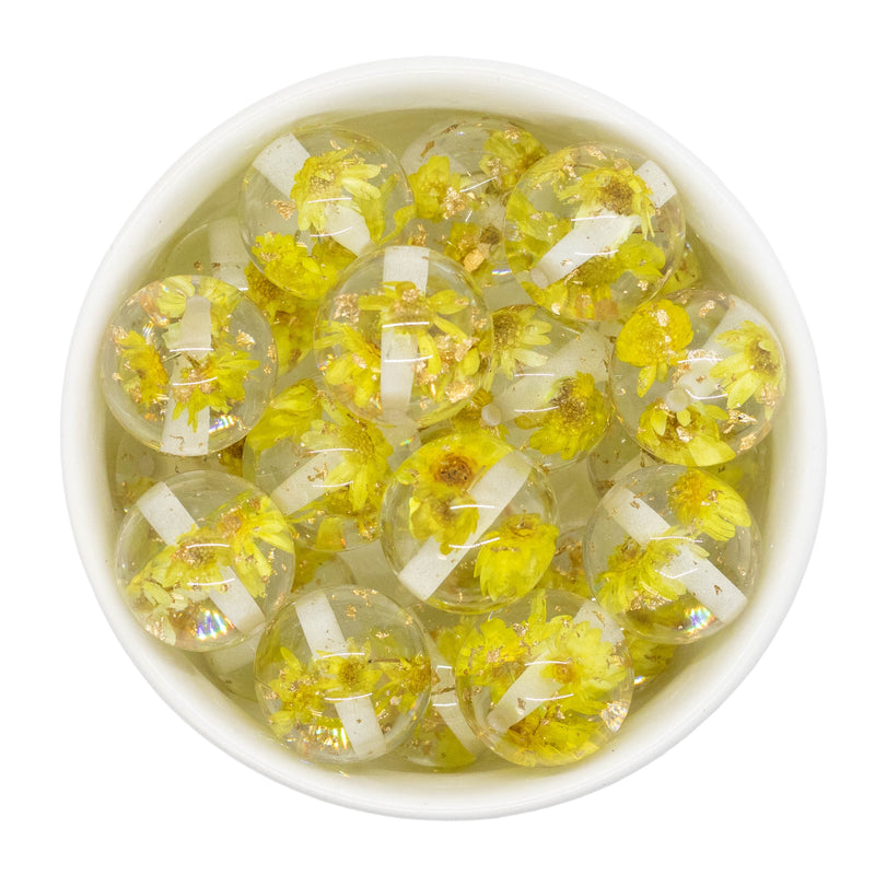 Yellow Dried Flower & Gold Fleck Filled Beads 20mm (Package of 10)
