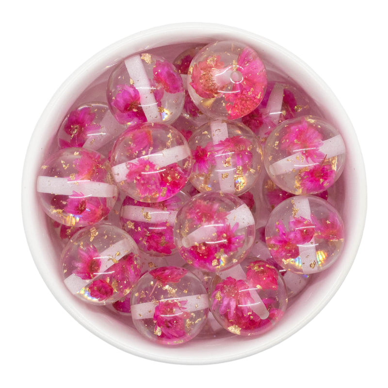 Hot Pink Dried Flower & Gold Fleck Filled Beads 20mm (Package of 10)