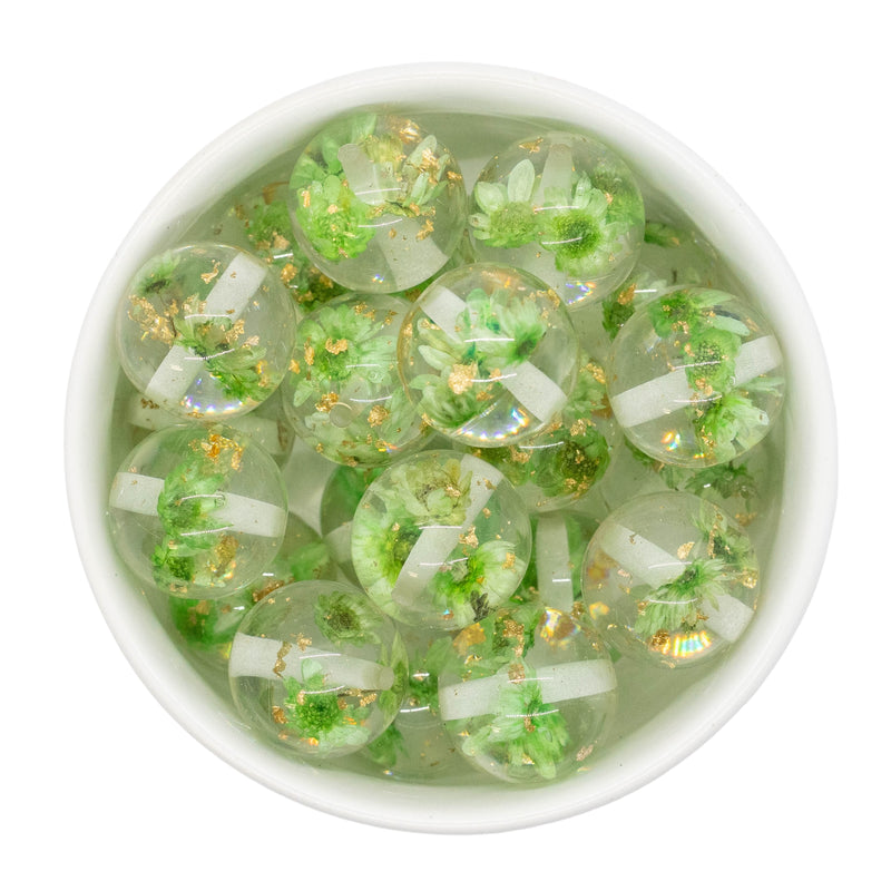 Chartreuse Dried Flower & Gold Fleck Filled Beads 20mm (Package of 10)