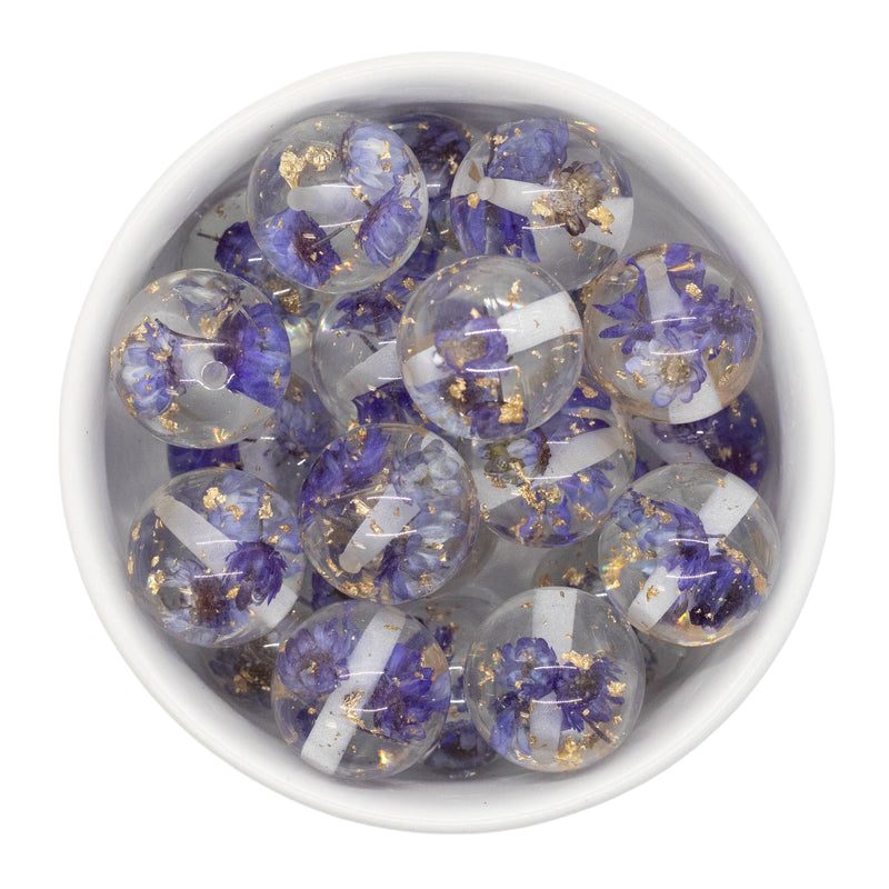 Ultraviolet Dried Flower & Gold Fleck Filled Beads 20mm (Package of 10)