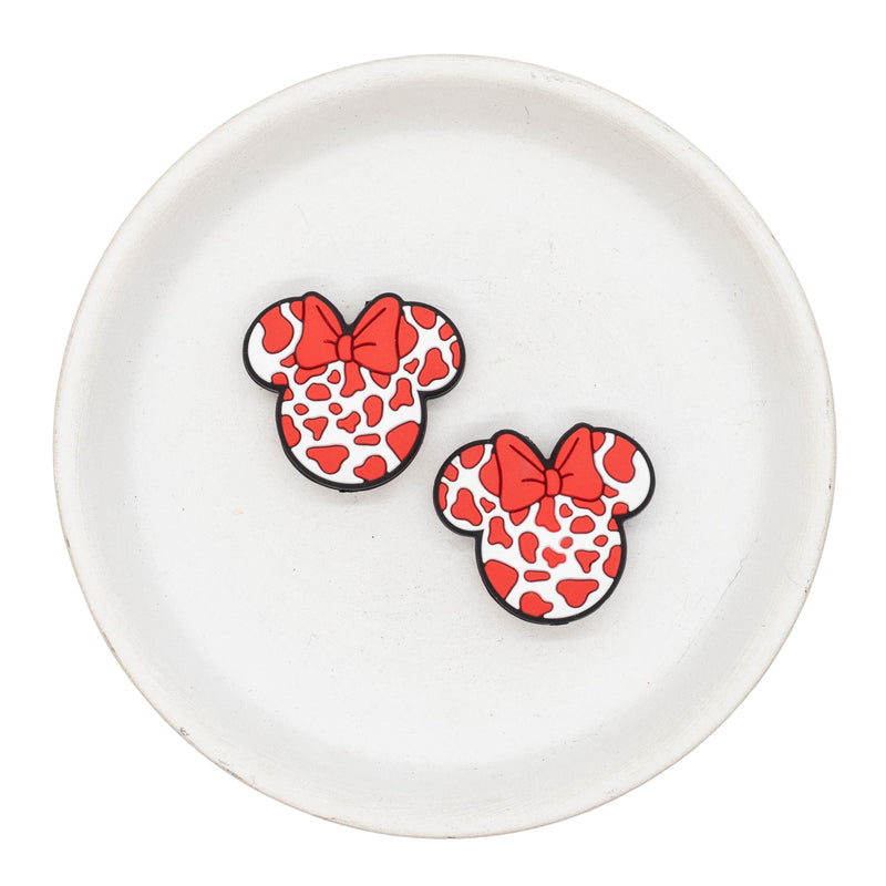 Red Cow Mouse w/Bow Silicone Focal Bead 27x30mm (Package of 2)