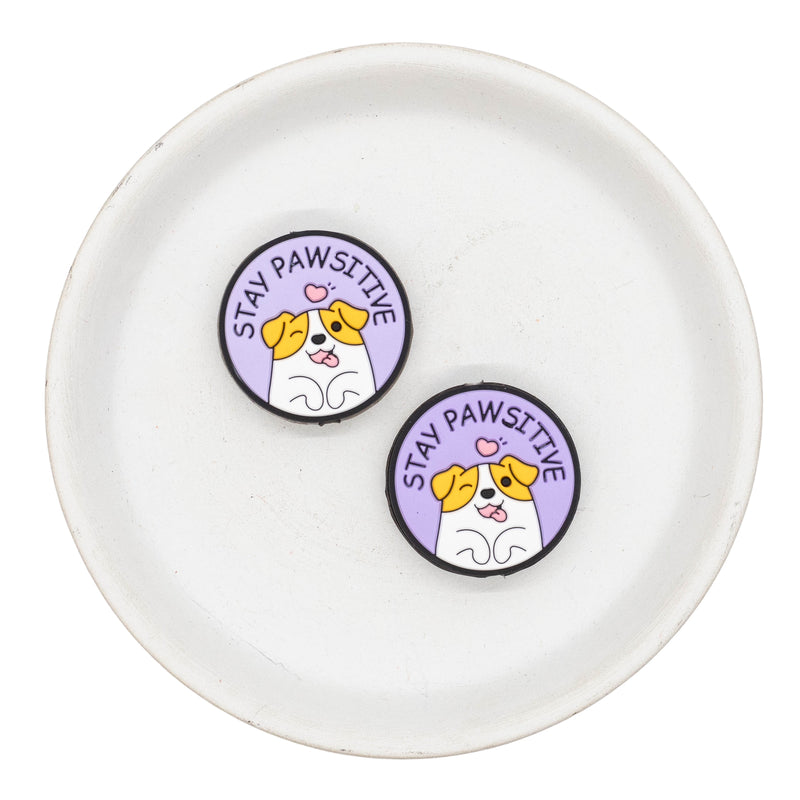 Dog Stay Pawsitive Silicone Focal Bead 27mm (Package of 2)