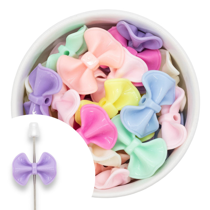 Pastel Pleated Bow Assortment Beads 23x31mm