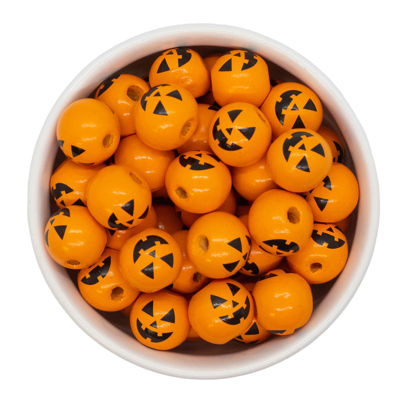 Jack-O-Lantern Printed Wood Beads 15mm